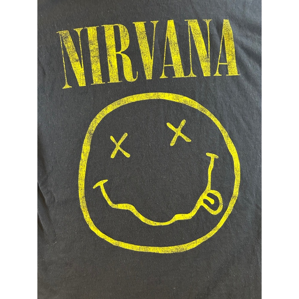 Nirvana Smiley Face Graphic T-Shirt Mens Medium Black Short Sleeve Band Tee - Picture 3 of 5